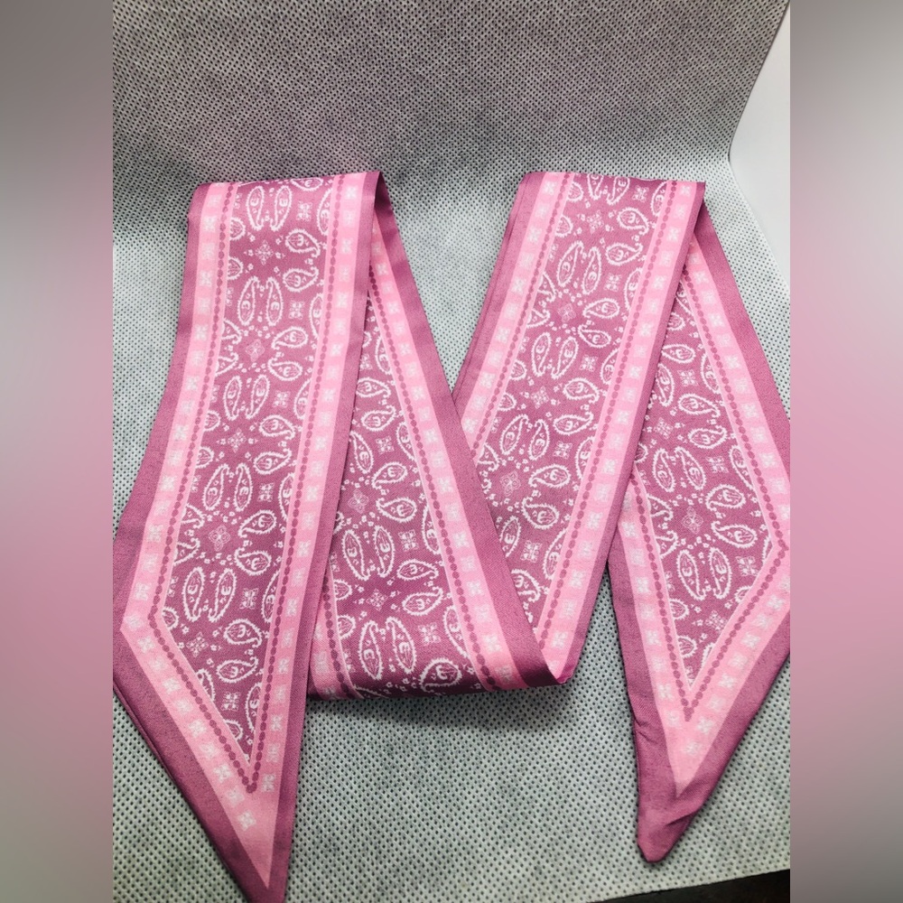 Pink Paisley Print Skinny Scarf